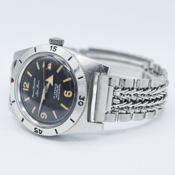1960s Marc Nicolet Skin Diver Automatic Date Submariner-Style Wristwatch on NOS Razorwire Bracelet