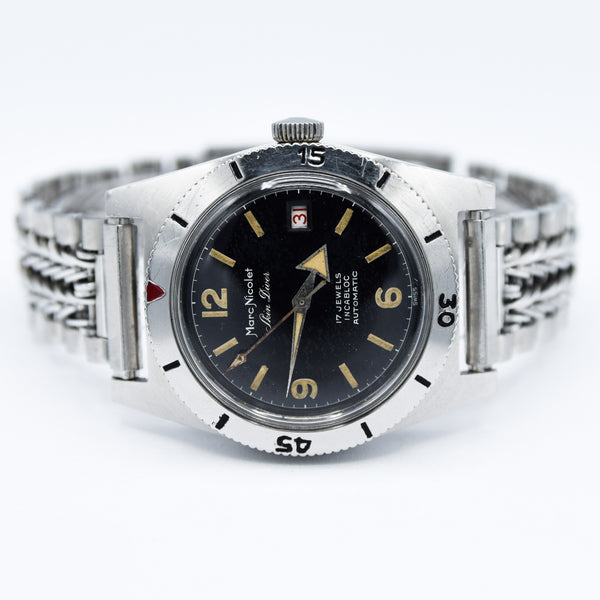 1960s Marc Nicolet Skin Diver Automatic Date Submariner-Style Wristwatch on NOS Razorwire Bracelet