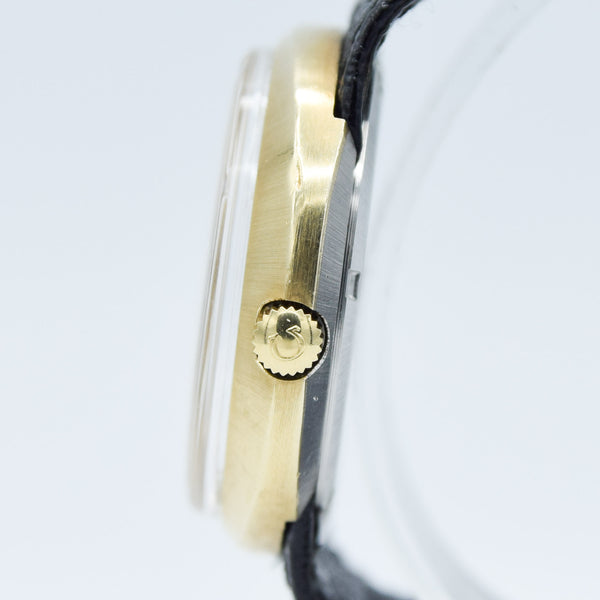 1970 Omega Geneve Dynamic Automatic Date with Gorgeous Two Tone Dial Model 166.039 in Gold Capped Case