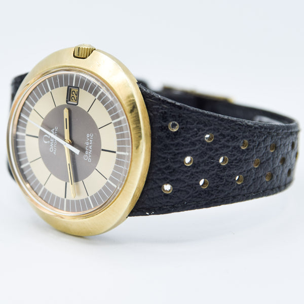 1970 Omega Geneve Dynamic Automatic Date with Gorgeous Two Tone Dial Model 166.039 in Gold Capped Case