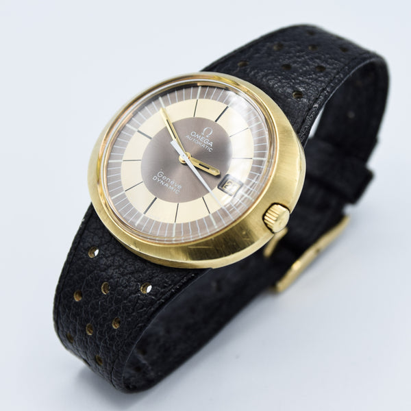 1970 Omega Geneve Dynamic Automatic Date with Gorgeous Two Tone Dial Model 166.039 in Gold Capped Case