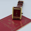 1979 Cartier Ladies Tank Mechanical with Unique Burgundy Red Patina Dial in 925 Sterling Silver Gilt Vermeil Case with Box and Papers