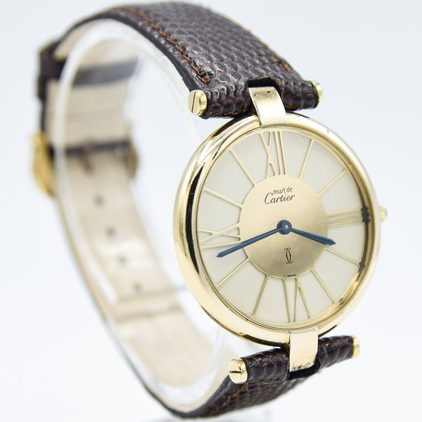 1990s Cartier 'Must de' Ronde Vendôme with Spider Web Dial in 925 Silver Gilt Vermeil Case with Cartier Buckle