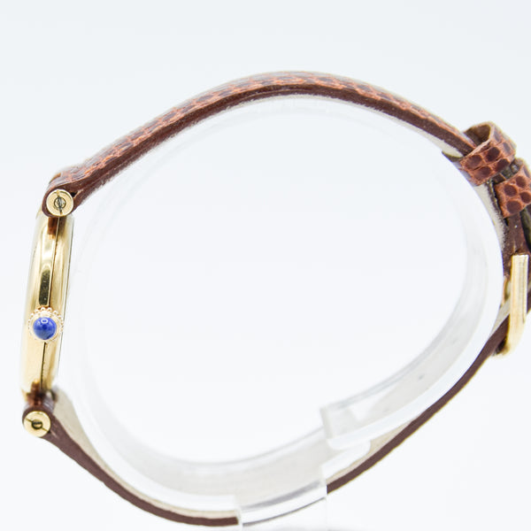 1990s Ladies Cartier 'Must de' Ronde Vendôme with Ivory Roman Numeral Dial in 925 Silver Gilt Vermeil Case