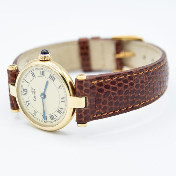 1990s Ladies Cartier 'Must de' Ronde Vendôme with Ivory Roman Numeral Dial in 925 Silver Gilt Vermeil Case