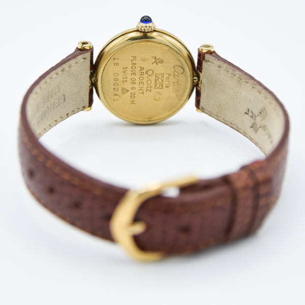 1990s Ladies Cartier 'Must de' Ronde Vendôme with Ivory Roman Numeral Dial in 925 Silver Gilt Vermeil Case