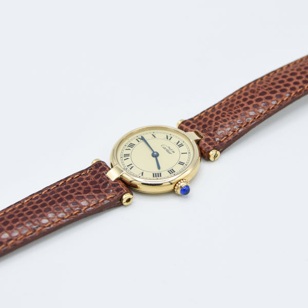 1990s Ladies Cartier 'Must de' Ronde Vendôme with Ivory Roman Numeral Dial in 925 Silver Gilt Vermeil Case