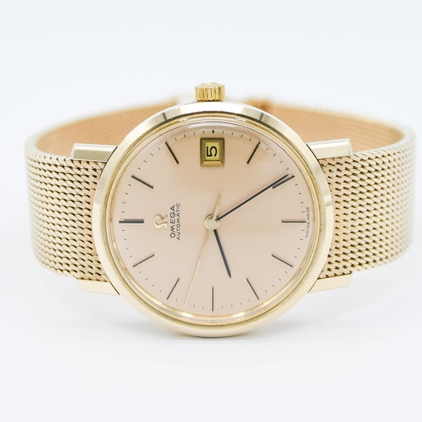 1974 Omega Automatic Date Model 366.5461 with Champagne Dial in Solid 9ct Gold on Bracelet with Box