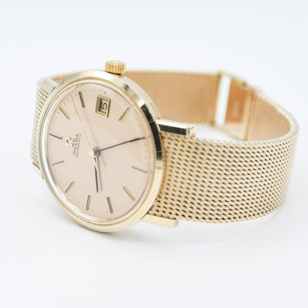 1974 Omega Automatic Date Model 366.5461 with Champagne Dial in Solid 9ct Gold on Bracelet with Box
