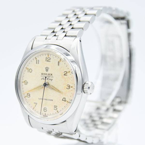 1958 Rolex Oyster Perpetual Air King Super Precision Model 5500 All Arabic Tropical Numerals in Stainless Steel on JB Champion Jubilee Bracelet