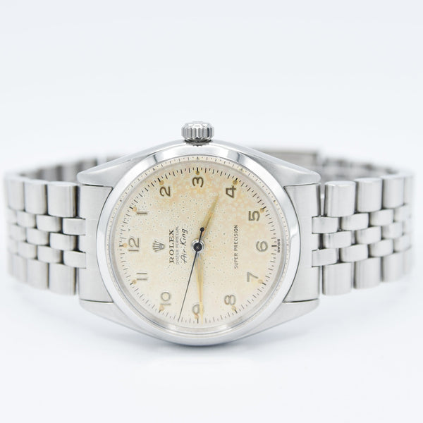 1958 Rolex Oyster Perpetual Air King Super Precision Model 5500 All Arabic Tropical Numerals in Stainless Steel on JB Champion Jubilee Bracelet