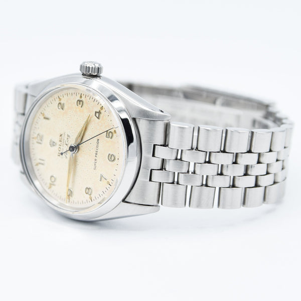 1958 Rolex Oyster Perpetual Air King Super Precision Model 5500 All Arabic Tropical Numerals in Stainless Steel on JB Champion Jubilee Bracelet