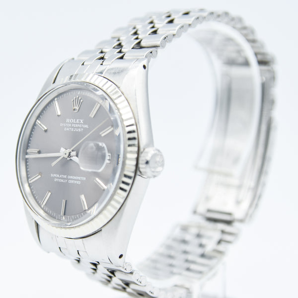 1972 Rolex Oyster Perpetual Datejust with White Gold Fluted Bezel and Sloped 'Sigma' Dial in Stainless Steel Model 1601