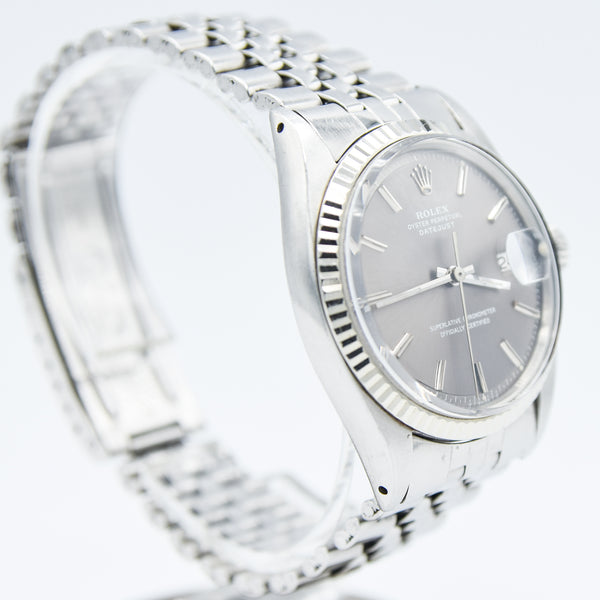 1972 Rolex Oyster Perpetual Datejust with White Gold Fluted Bezel and Sloped 'Sigma' Dial in Stainless Steel Model 1601