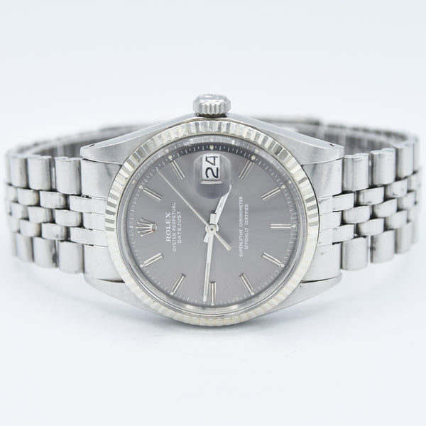 1972 Rolex Oyster Perpetual Datejust with White Gold Fluted Bezel and Sloped 'Sigma' Dial in Stainless Steel Model 1601