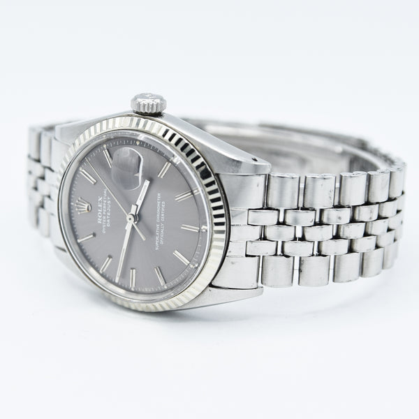 1972 Rolex Oyster Perpetual Datejust with White Gold Fluted Bezel and Sloped 'Sigma' Dial in Stainless Steel Model 1601