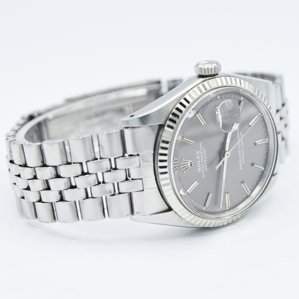 1972 Rolex Oyster Perpetual Datejust with White Gold Fluted Bezel and Sloped 'Sigma' Dial in Stainless Steel Model 1601