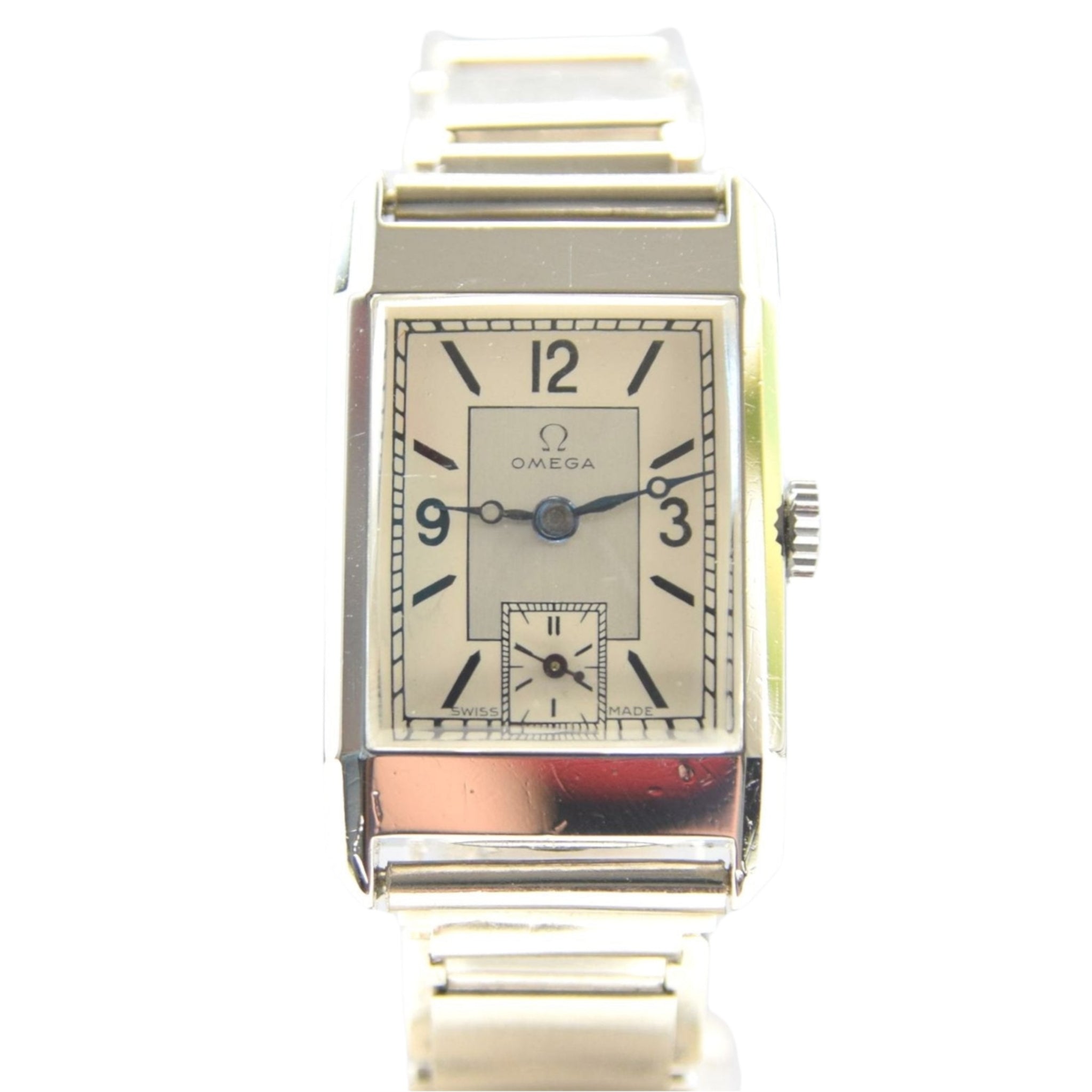 Omega Art Deco Style Wristwatch in Stainless Steel Case with Caliber 20F Circa 1934-36