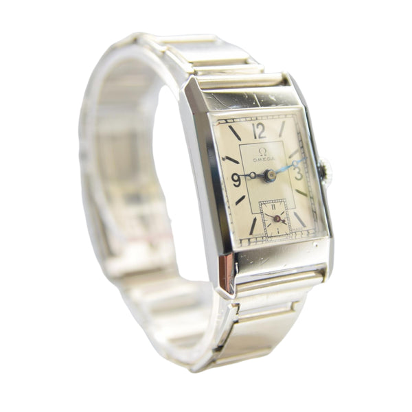 Omega Art Deco Style Wristwatch in Stainless Steel Case with Caliber 20F Circa 1934-36