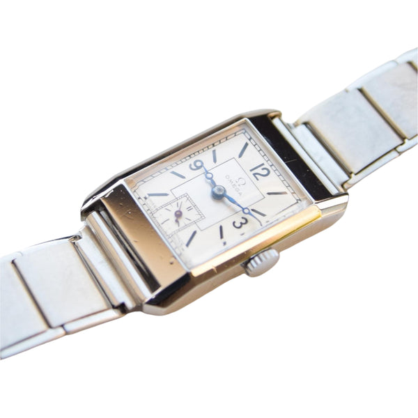Omega Art Deco Style Wristwatch in Stainless Steel Case with Caliber 20F Circa 1934-36