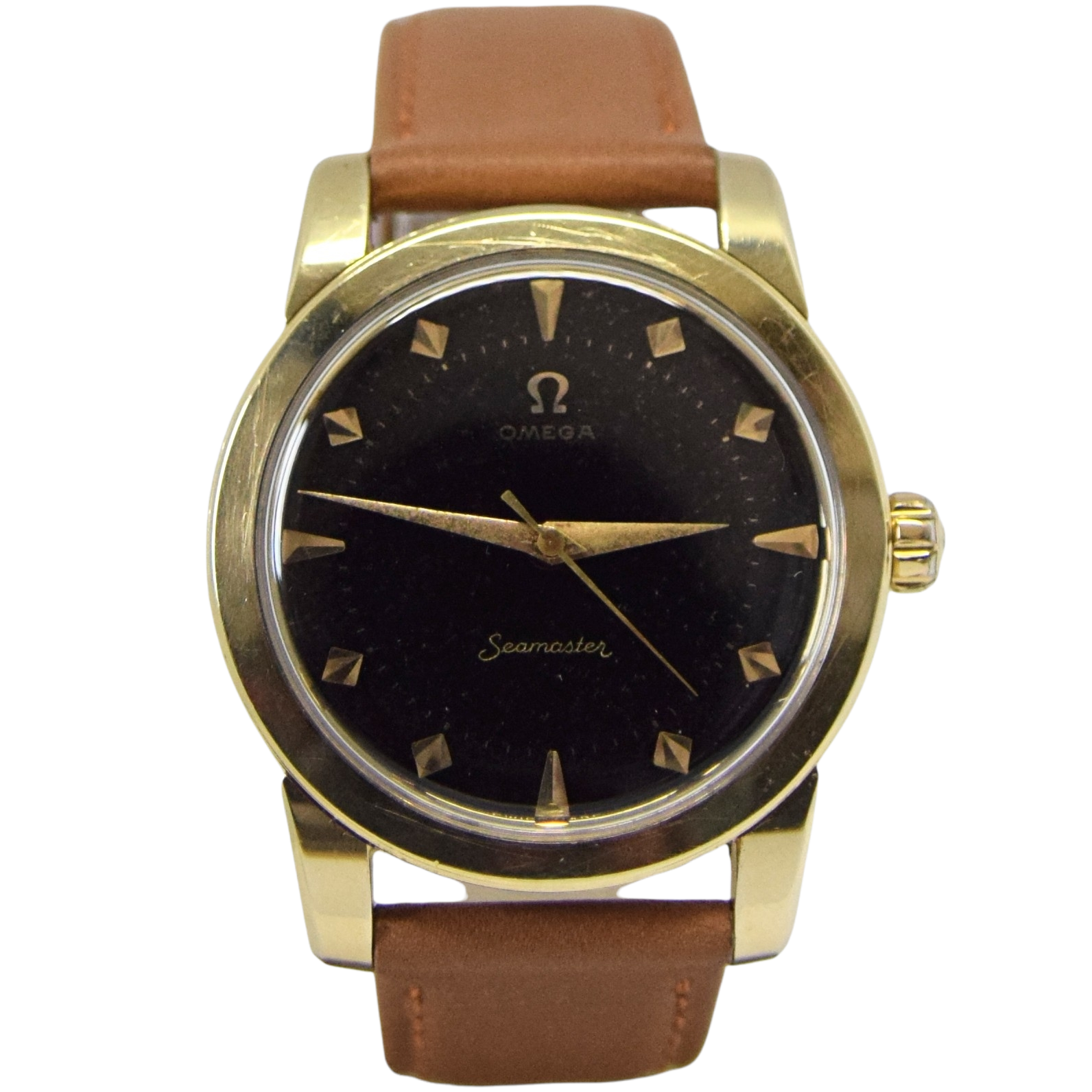 1956 Omega Seamaster Wristwatch Model 2759-2 with Original Black Dial in Gold-Capped Case