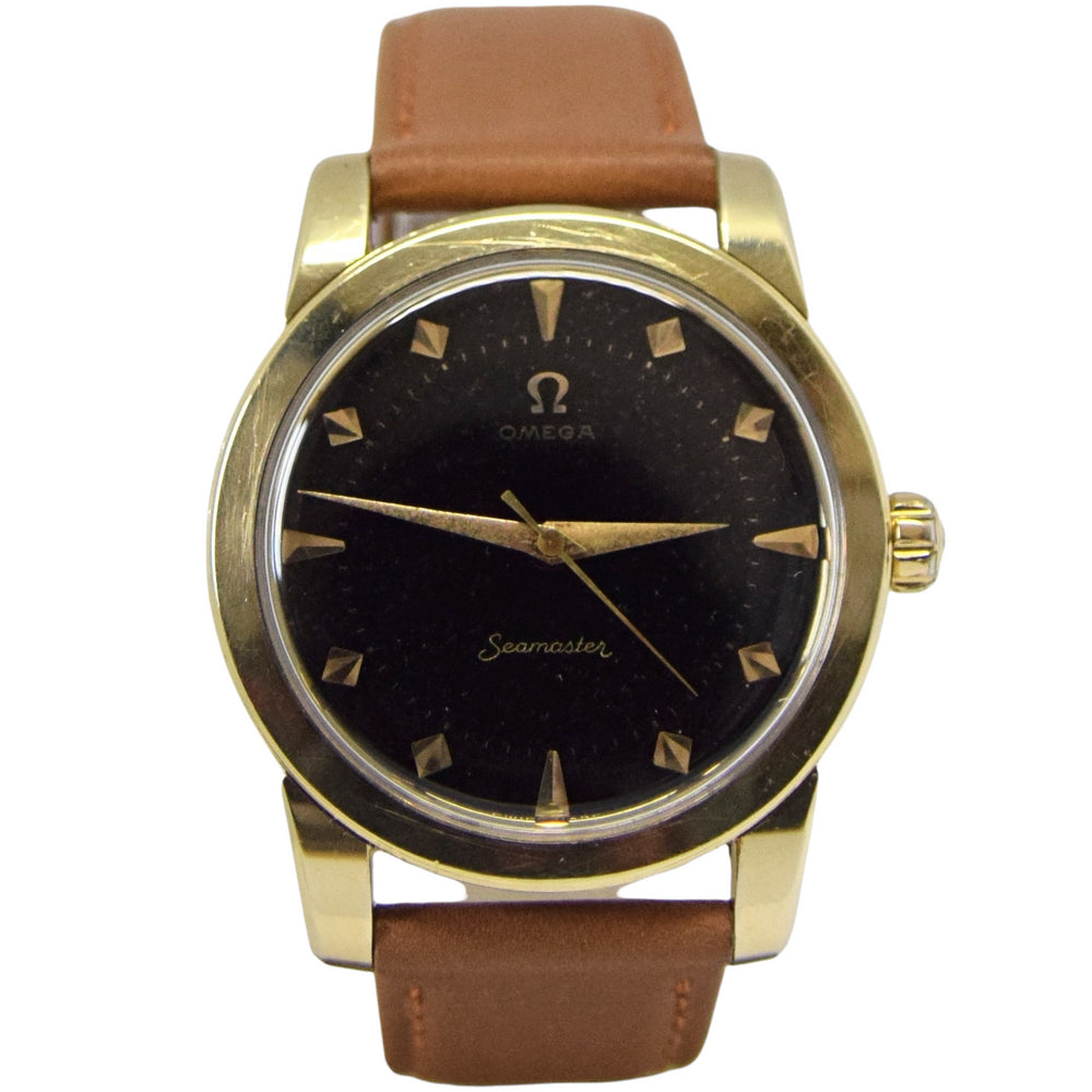 1956 Omega Seamaster Wristwatch Model 2759-2 with Original Black Dial in Gold-Capped Case
