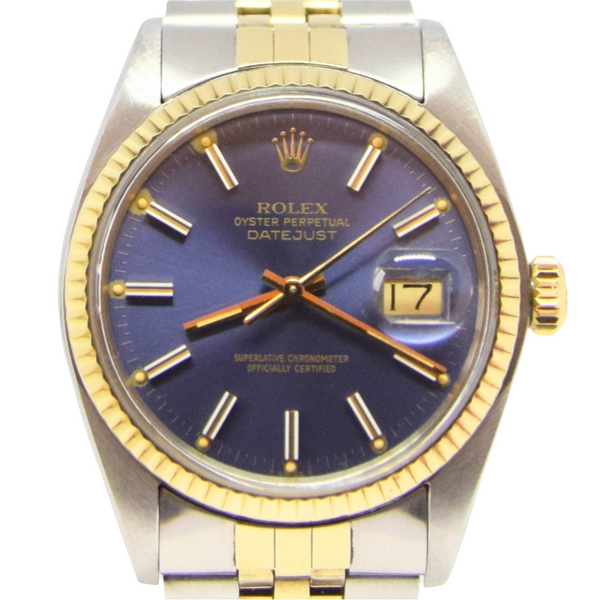 1979 Stunning Rolex Gold & Steel Oyster Perpetual Datejust with Fluted Gold Bezel Blue Dial  Model 16013 + Box, Book & Swing Tags