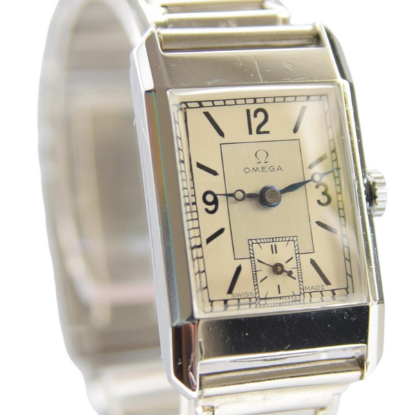 Omega Art Deco Style Wristwatch in Stainless Steel Case with Caliber 20F Circa 1934-36