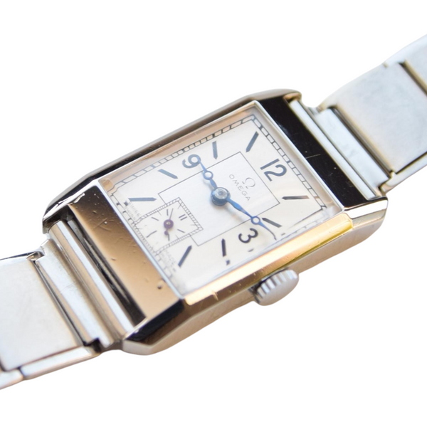Omega Art Deco Style Wristwatch in Stainless Steel Case with Caliber 20F Circa 1934-36