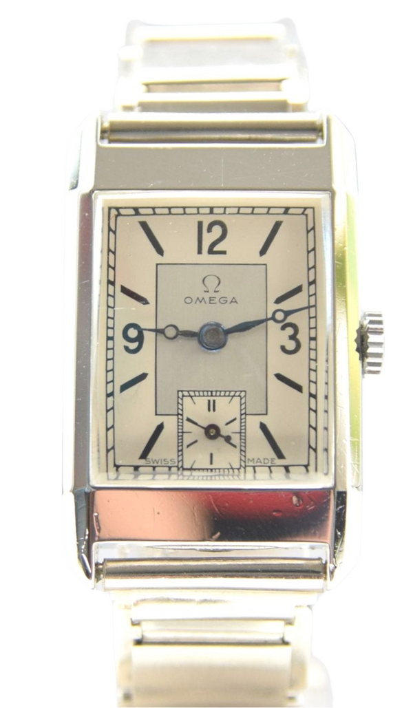 Omega Art Deco Style Wristwatch in Stainless Steel Case with Caliber 20F Circa 1934-36