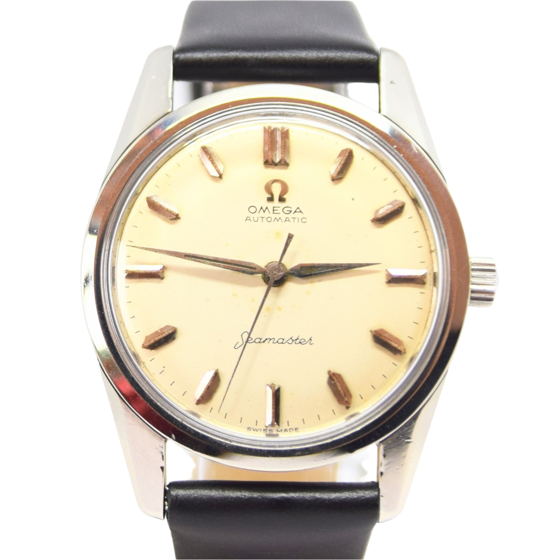 1959 Omega Seamaster Automatic Wristwatch Model 14760 Transitional Design with Alpha Hands Cal 552