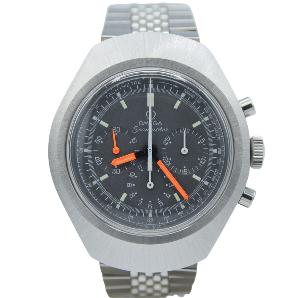 1969 Rare and Unusual Omega Seamaster Chronograph "Flat Jedi" Model 145.024 in Fine Condition with Box