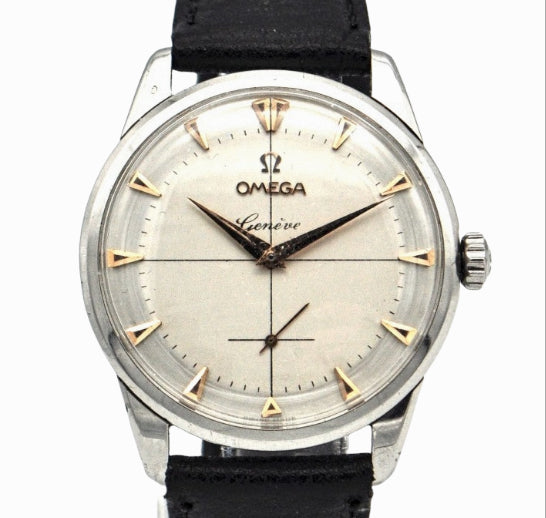 1954 Large Omega Geneve with Cross Hairs and Subsidary Seconds in Stainless Steel Model 2748