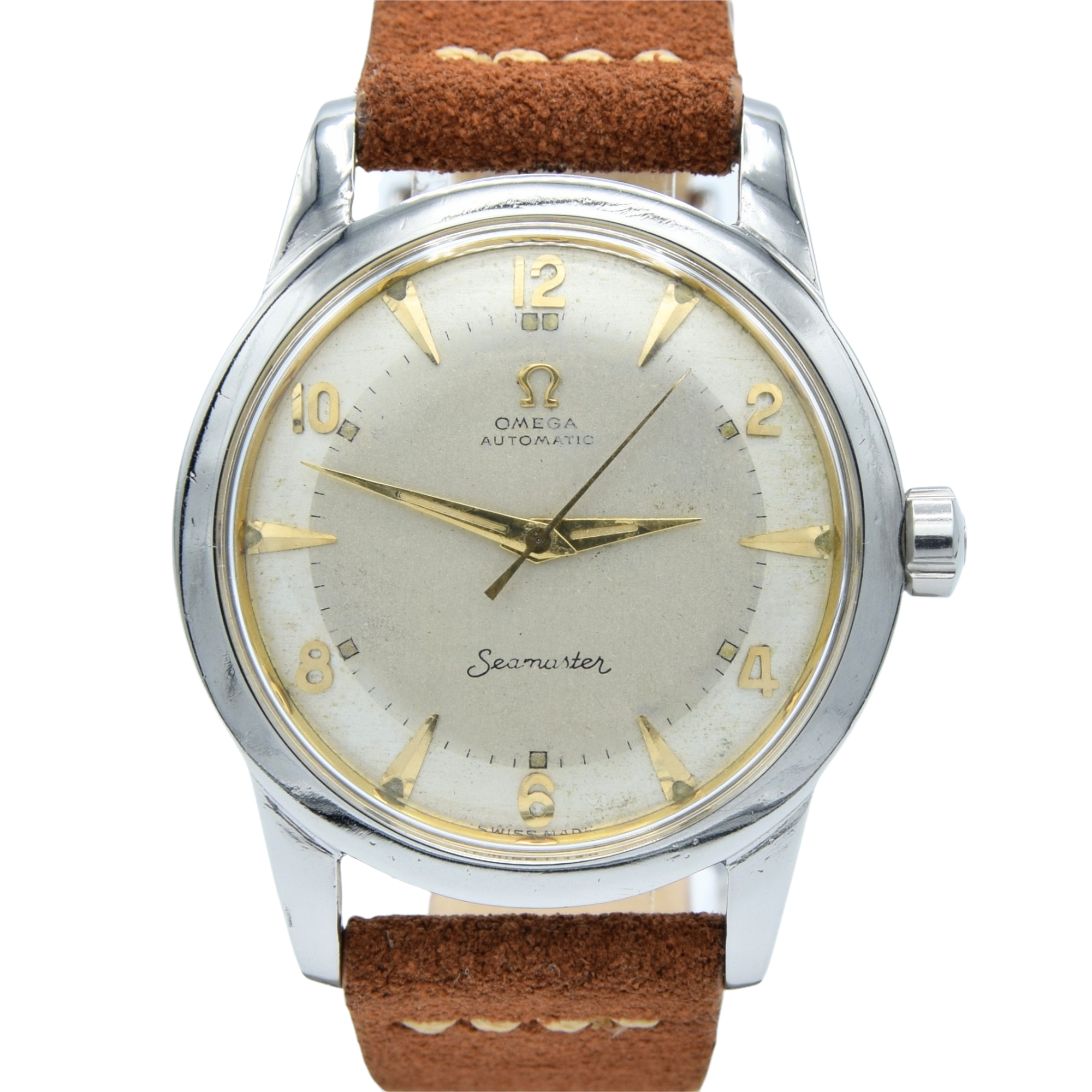 1950 Omega Seamaster Original Condition Automatic Bumper with Arabic Numerals and Arrow Markers in Stainless Steel Model 2677