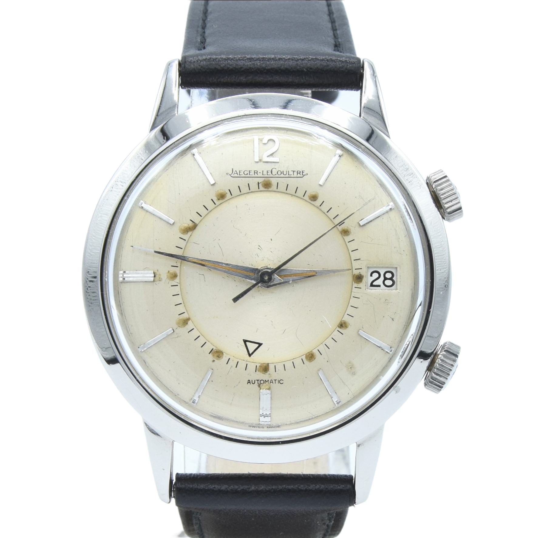 1968 Jaeger LeCoultre Jumbo Memovox Alarm Date Wristwatch Model 855 in Stainless Steel Caliber 825