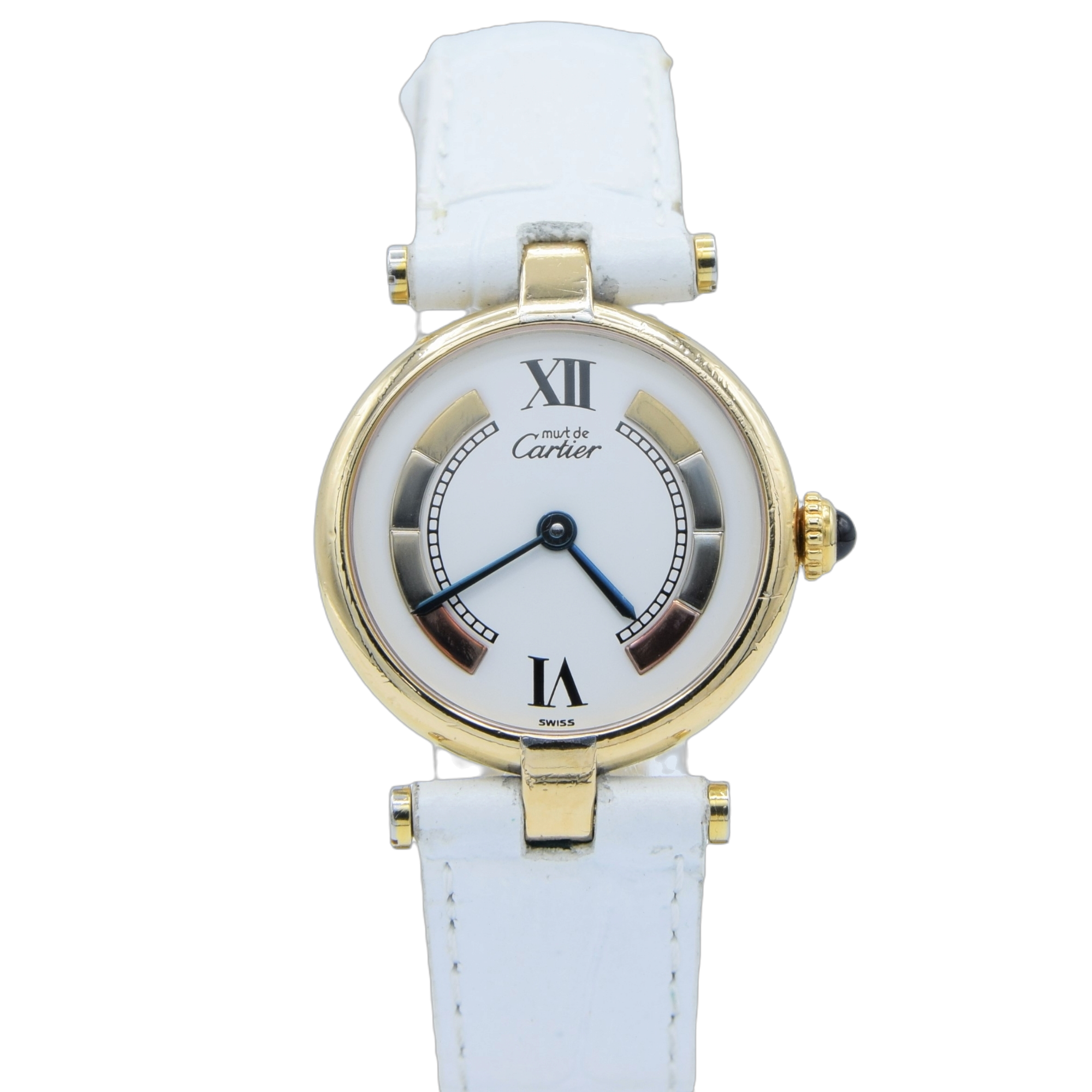 1990s Ladies Cartier 'Must de' Ronde Vendôme with Tri-Colour Dial in 925 Silver Gilt Vermeil Case