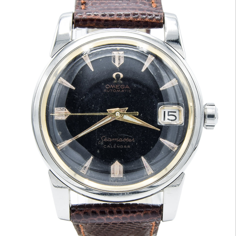 1958 Omega Seamaster Automatic Calendar Wristwatch Model 2849 with Rare Original Black Dial in Stainless Steel