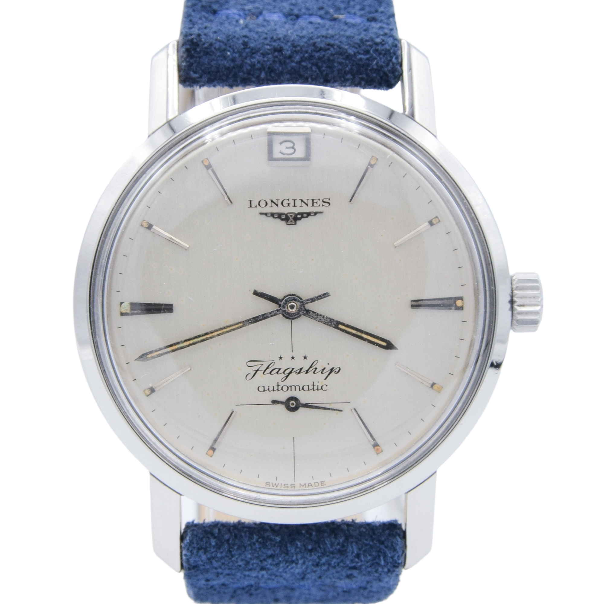 1961 Stunning Longines Flagship Automatic Date at 12 O'Clock Model 3106 in Stainless Steel