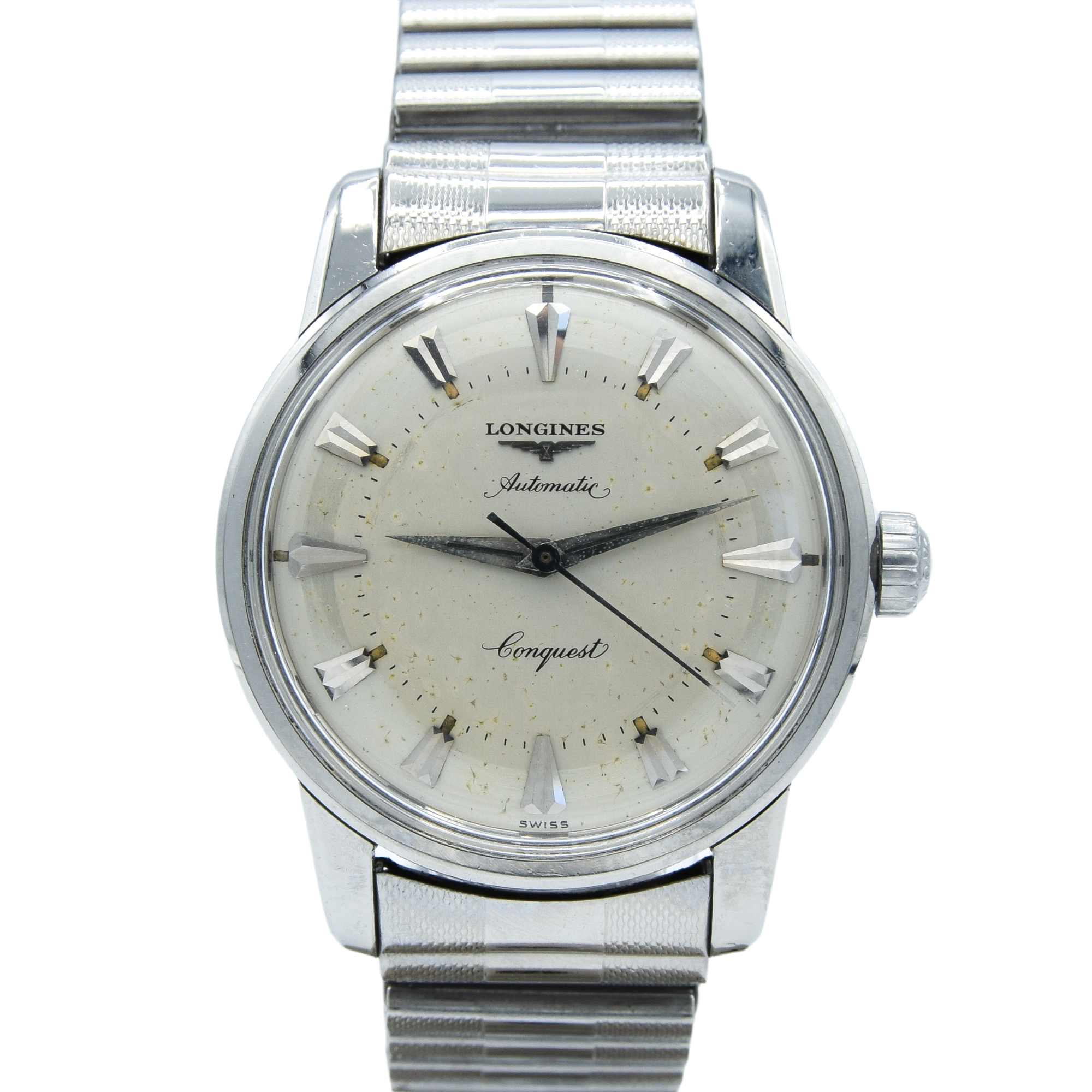 1959 Longines Conquest Model 9000 Full Set in Stainless Steel on Bracelet with Box and Papers & Tags