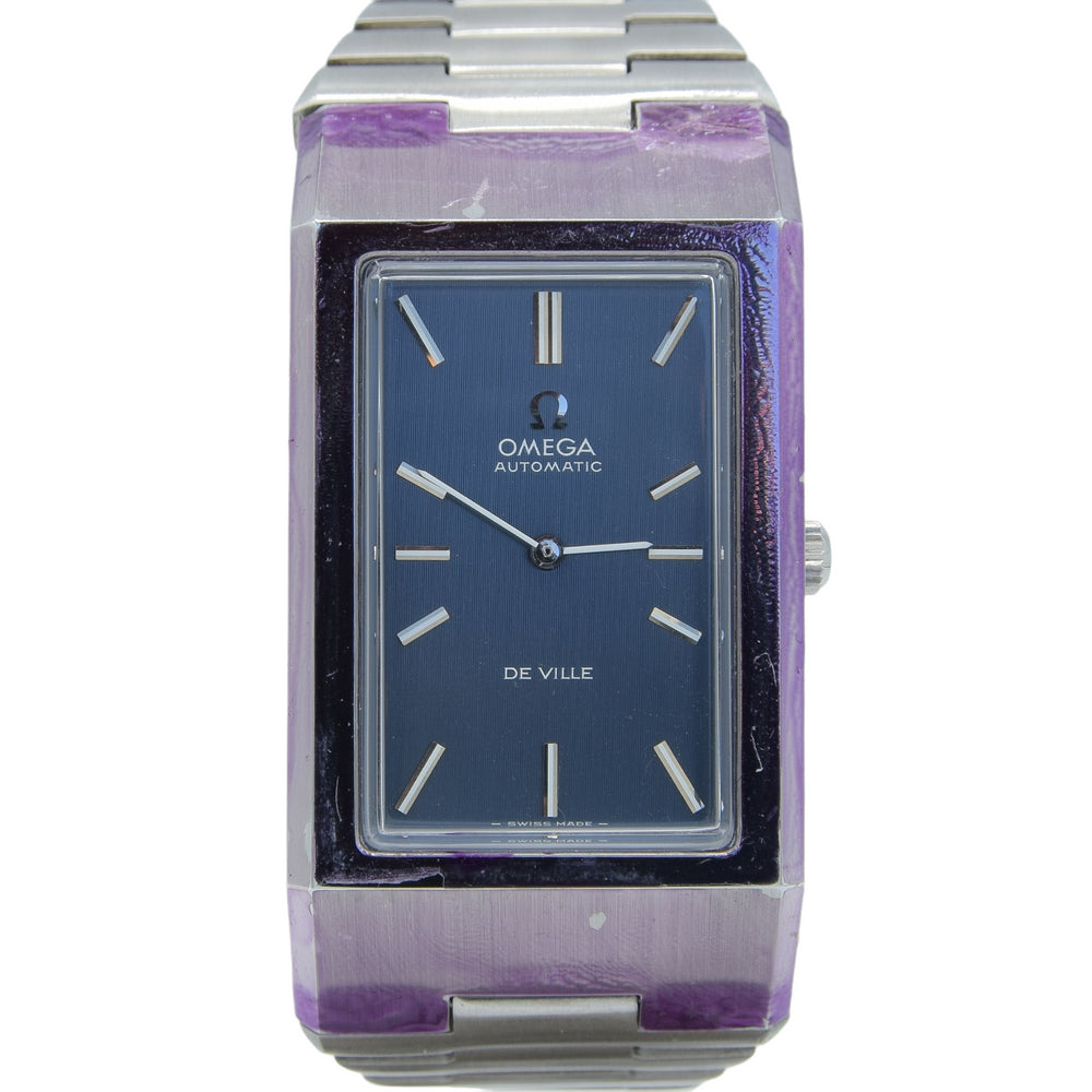 1974 Omega Rare & Special De Ville New Old Stock Automatic Stainless Steel Bracelet Watch 155.007 Blue Dial