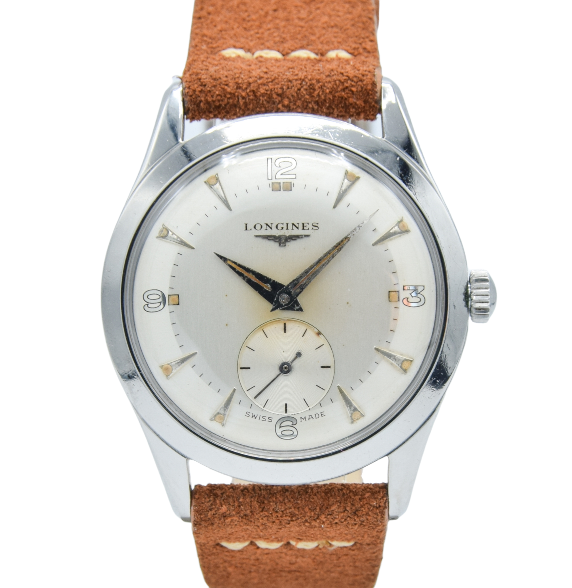 1953 Longines Manual Wind Wristwatch Model 6402 with Gorgeous Original Two Tone Dial Cal 23z