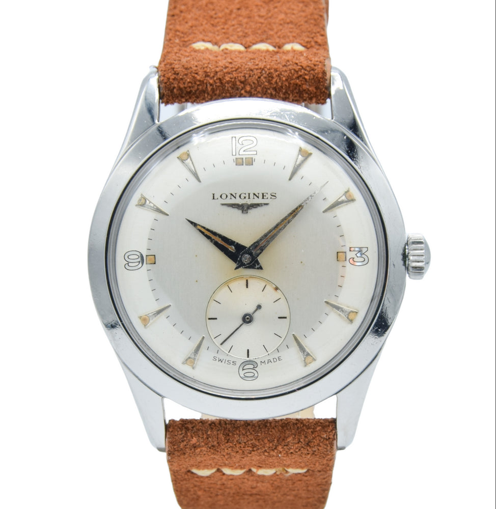 1953 Longines Manual Wind Wristwatch Model 6402 with Gorgeous Original Two Tone Dial Cal 23z