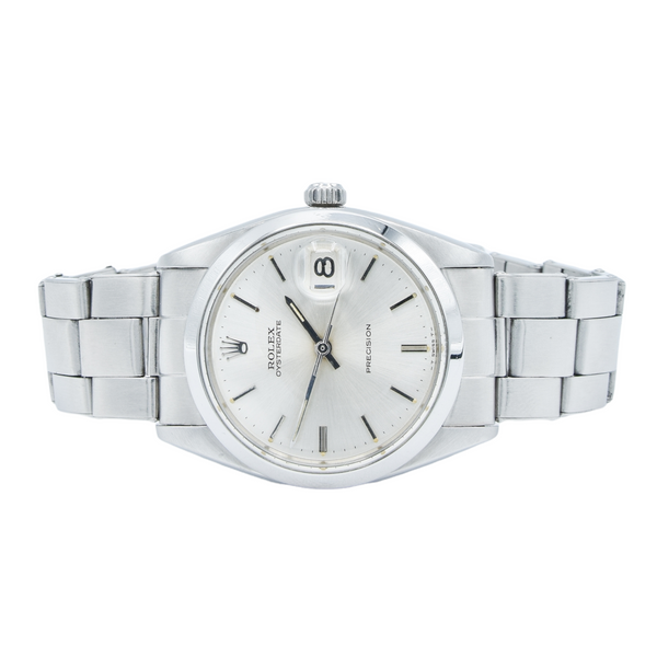 1966 Rolex Oyster Date Precision Classic Model 6694 with Satin Silver Dial and Chrome Markers in Stainless Steel on Oyster Bracelet