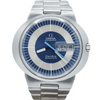 1969 Omega Geneve Dynamic Automatic French Day Date with Two Tone Silver and Blue Bullseye Dial Model 166.079 in Stainless Steel on Bracelet