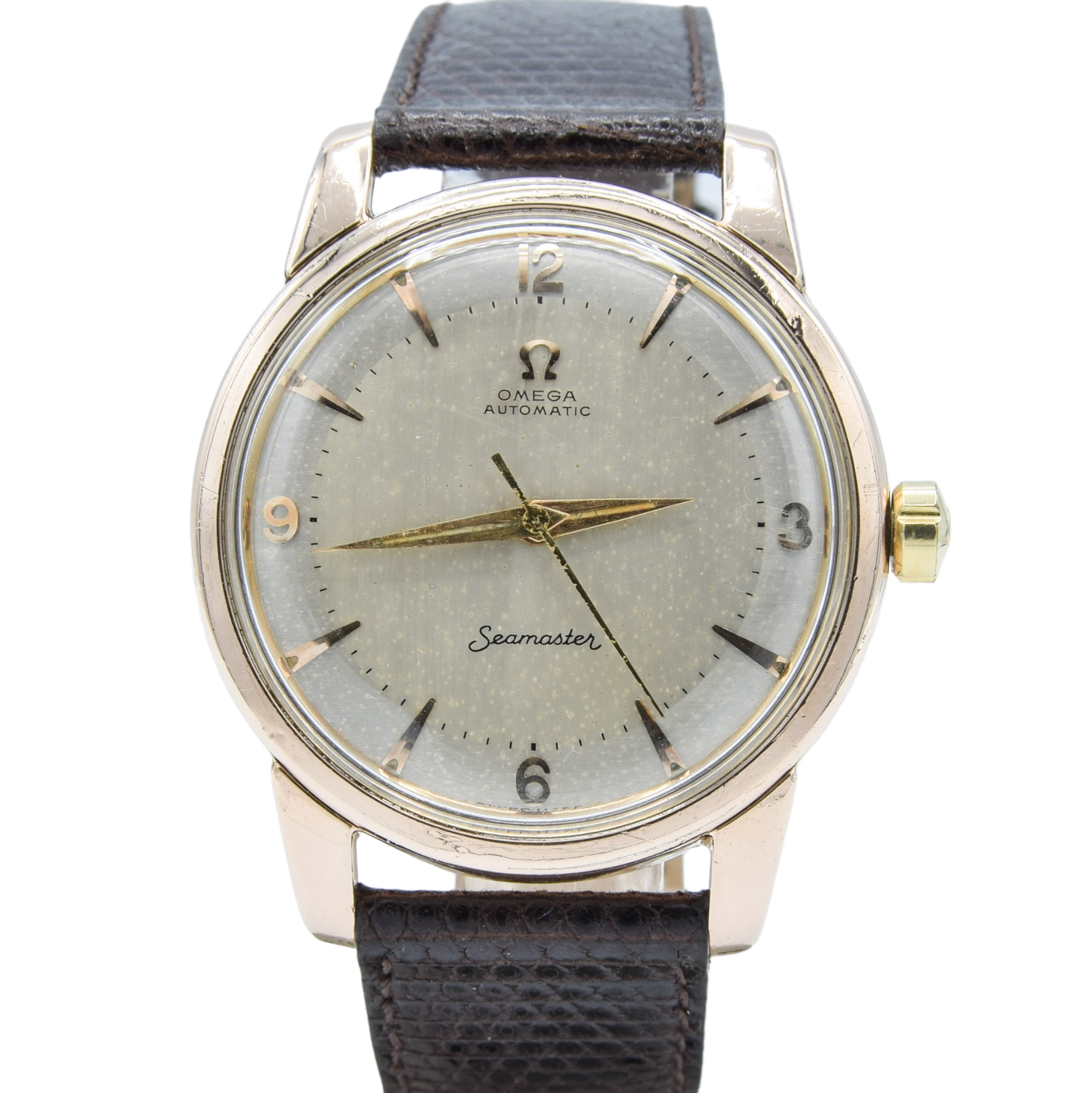 1956 Jumbo Oversized Omega Seamaster Automatic with Unique Two-Tone Tropicalised Dial Model 2857 in 36mm Gold Capped Case