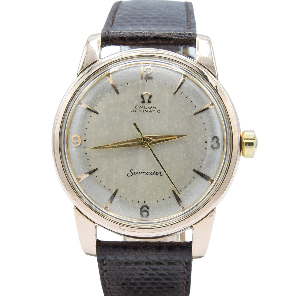 1956 Jumbo Oversized Omega Seamaster Automatic with Unique Two-Tone Tropicalised Dial Model 2857 in 36mm Gold Capped Case