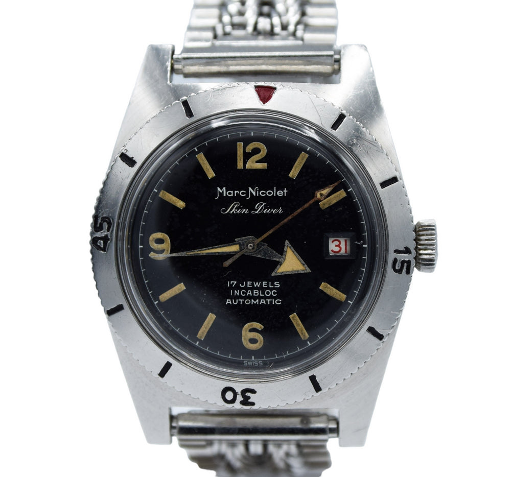 1960s Marc Nicolet Skin Diver Automatic Date Submariner-Style Wristwatch on NOS Razorwire Bracelet