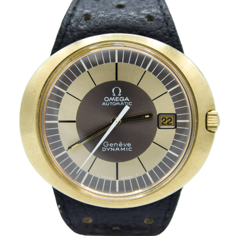 1970 Omega Geneve Dynamic Automatic Date with Gorgeous Two Tone Dial Model 166.039 in Gold Capped Case
