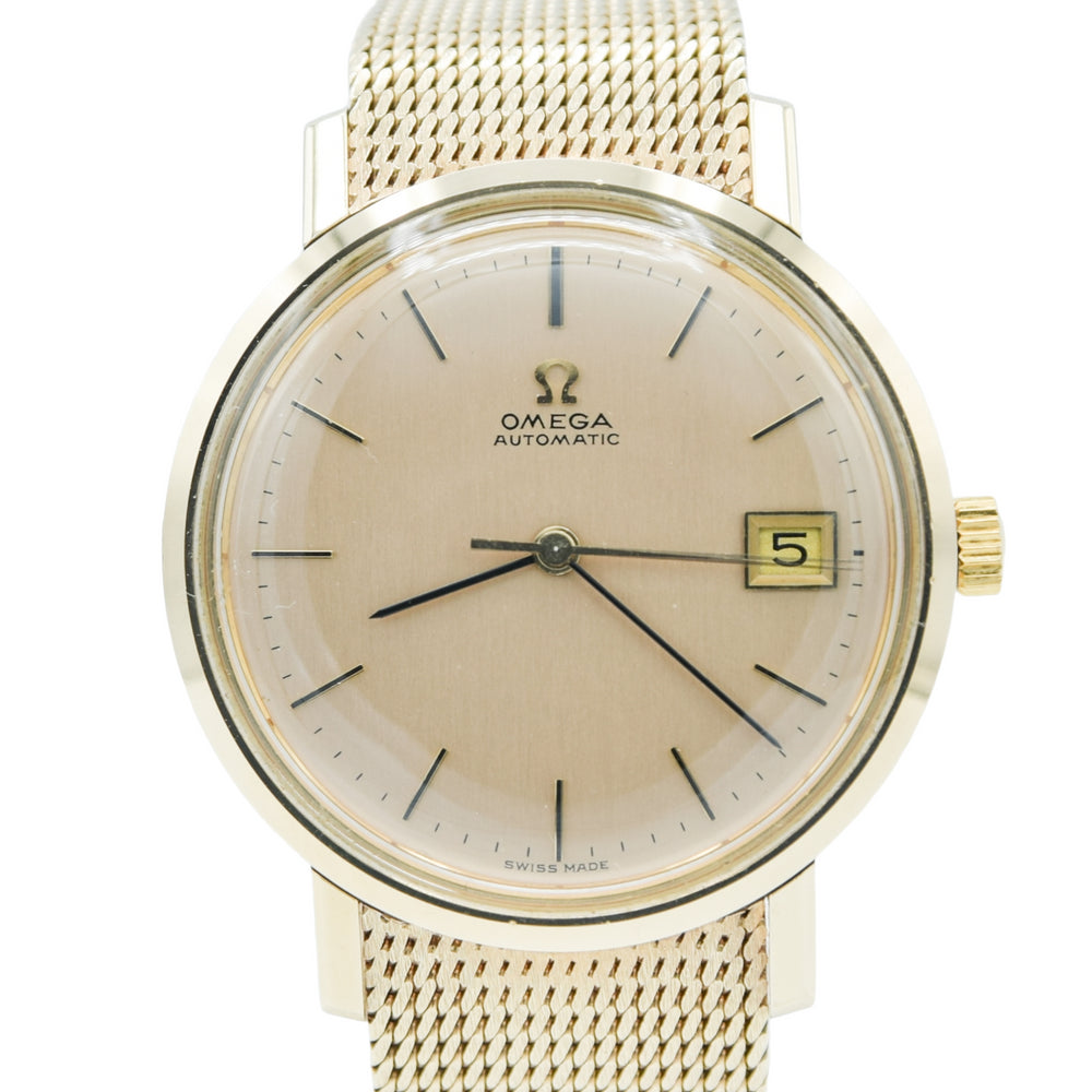 1974 Omega Automatic Date Model 366.5461 with Champagne Dial in Solid 9ct Gold on Bracelet with Box