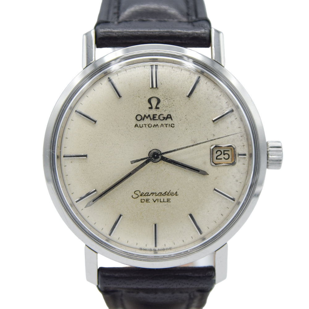 1966 Omega Automatic Seamaster De Ville Date Model 166.020 Wristwatch with Patina Dial and Hippocampus Back in Stainless Steel